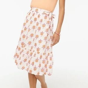 J Crew Floral Tiered Faux Wrap Midi Skirt White Pink Orange 6 NWT